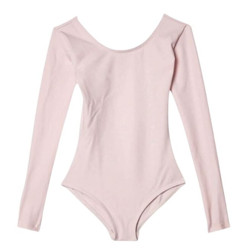 Danskin Adult Small Leotard Theatrical Pink Long Sleeve Scoop Neck Dance Yoga - Picture 2 of 9